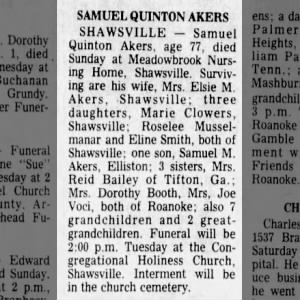 Obituary for SAMUEL QUINTON AKERS