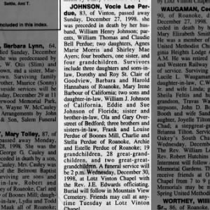 Obituary for Vocie Lee JOHNSON